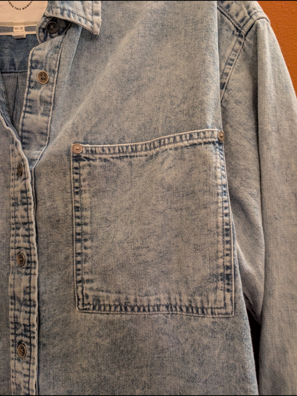 90s AERIE Light Acid Wash Oversized Denim Button Up Moto Grunge Shirt Jacket XS - Picture 9 of 15
